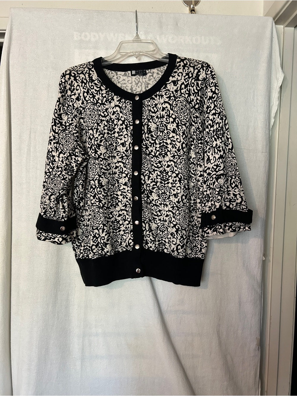 Carolee Black and White Floral Motif Cardigan